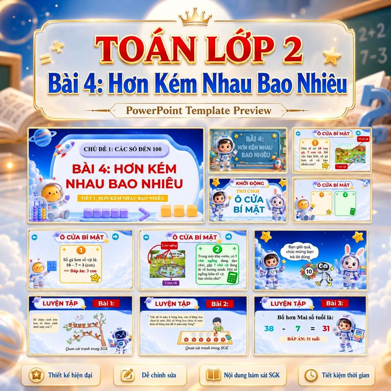 Giáo án Toán lớp 2 - Bài 4: Hơn Kém Nhau Bao Nhiêu