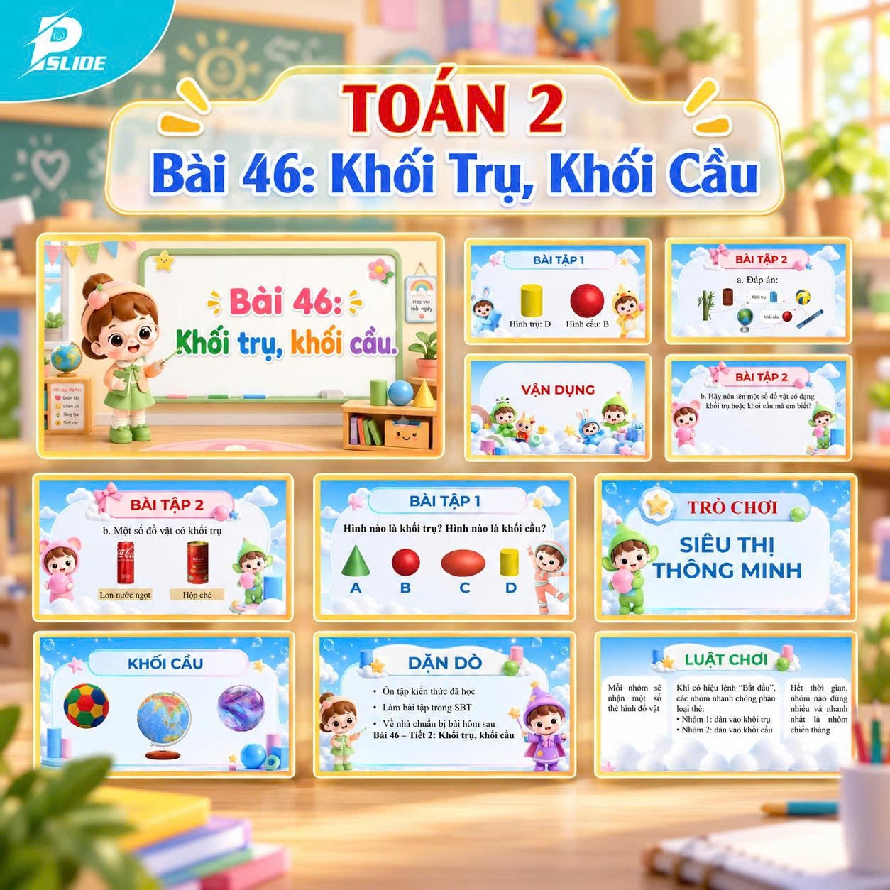 Giáo án Toán lớp 2 - Bài 46: Khối Trụ, Khối Cầu