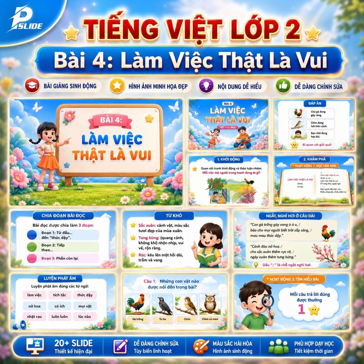 Giáo án Tiếng Việt lớp 2 - Bài 4: Làm Việc Thật Là Vui
