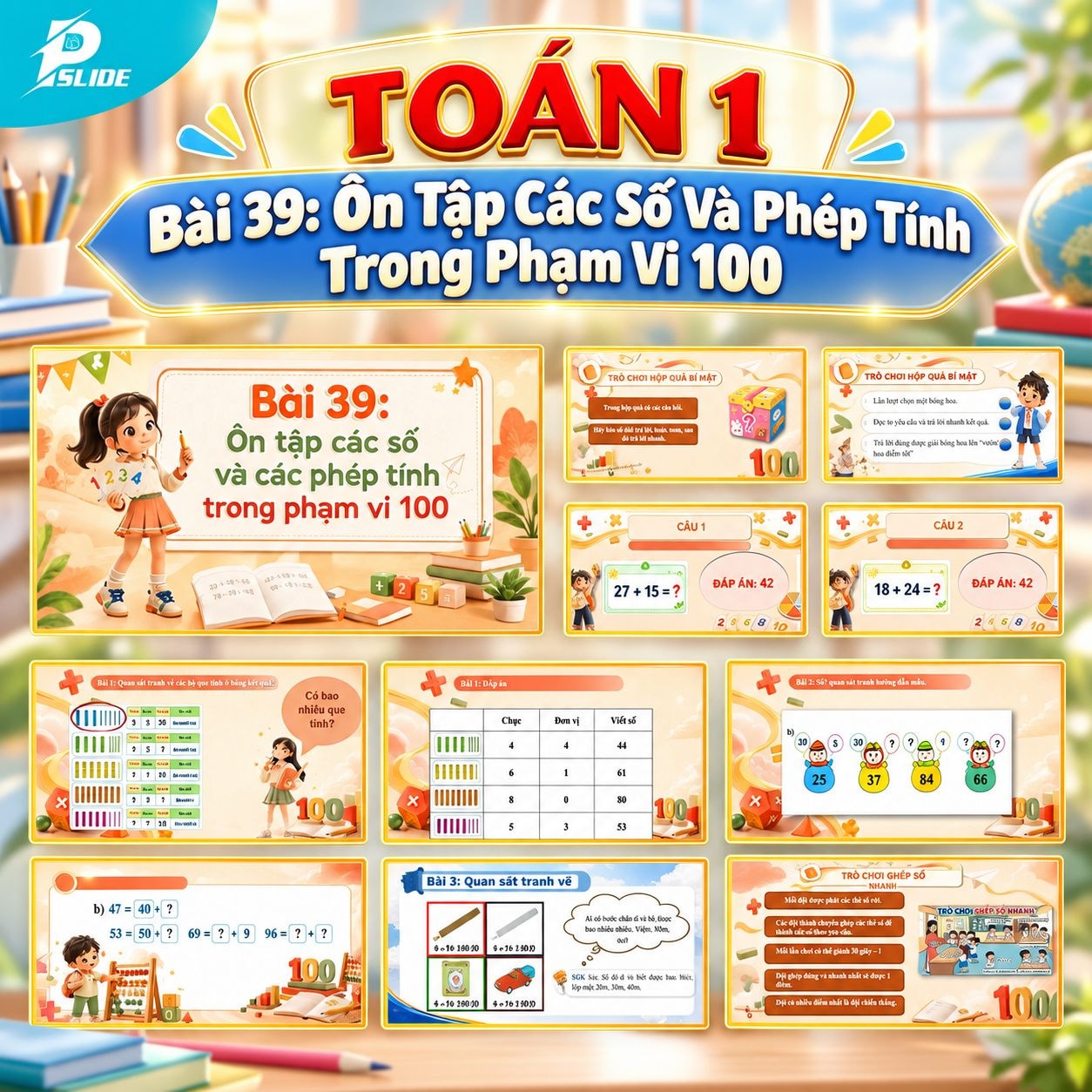 Giáo án Toán lớp 1 - Bài 39: Ôn Tập Các Số Và Phép Tính Trong Phạm Vi 100