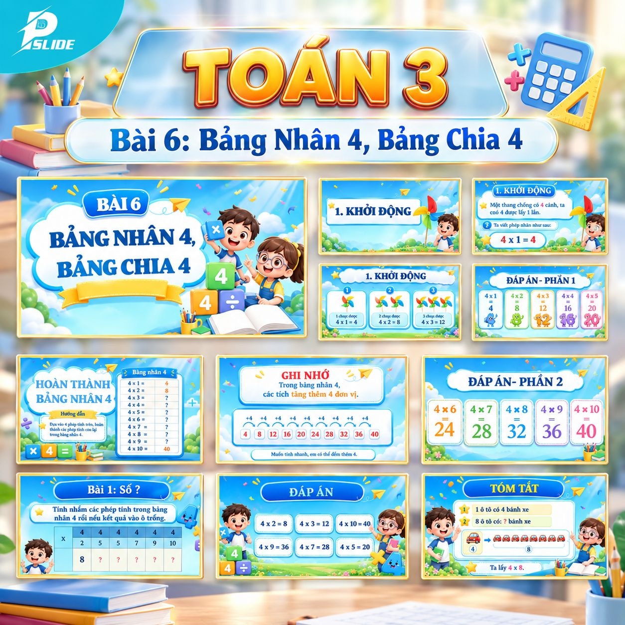 Giáo án Toán lớp 3 - Bài 6: Bảng Nhân 4, Bảng Chia 4