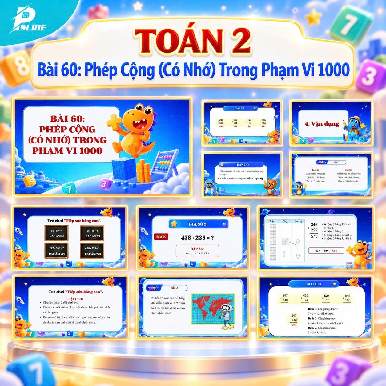 Giáo án Toán lớp 2 - Bài 60: Phép Cộng (Có Nhớ) Trong Phạm Vi 1000