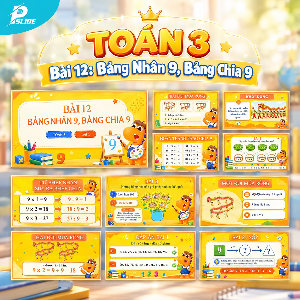 Giáo án Toán lớp 3 - Bài 12: Bảng Nhân 9, Bảng Chia 9