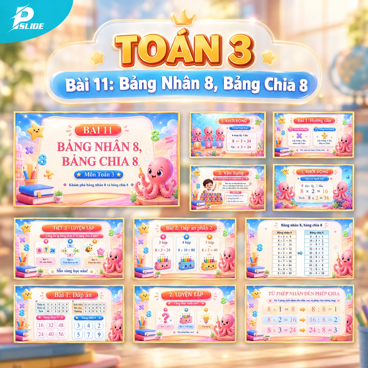 Giáo án Toán lớp 3 - Bài 11: Bảng Nhân 8, Bảng Chia 8