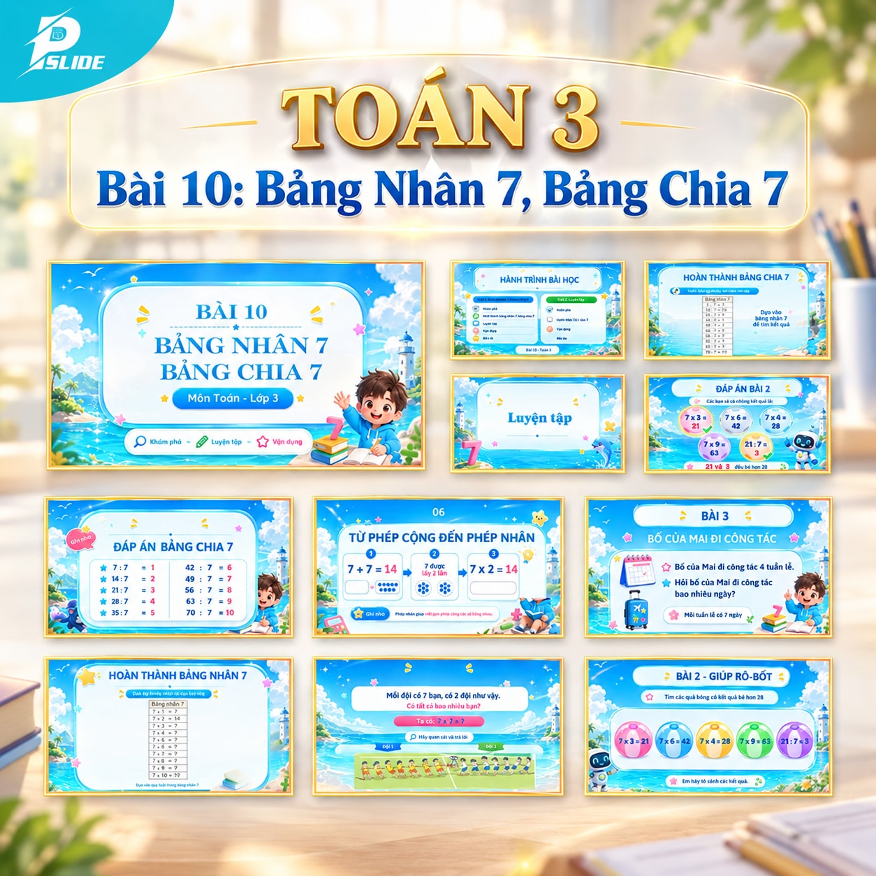 Giáo án Toán lớp 3 - Bài 10: Bảng Nhân 7, Bảng Chia 7