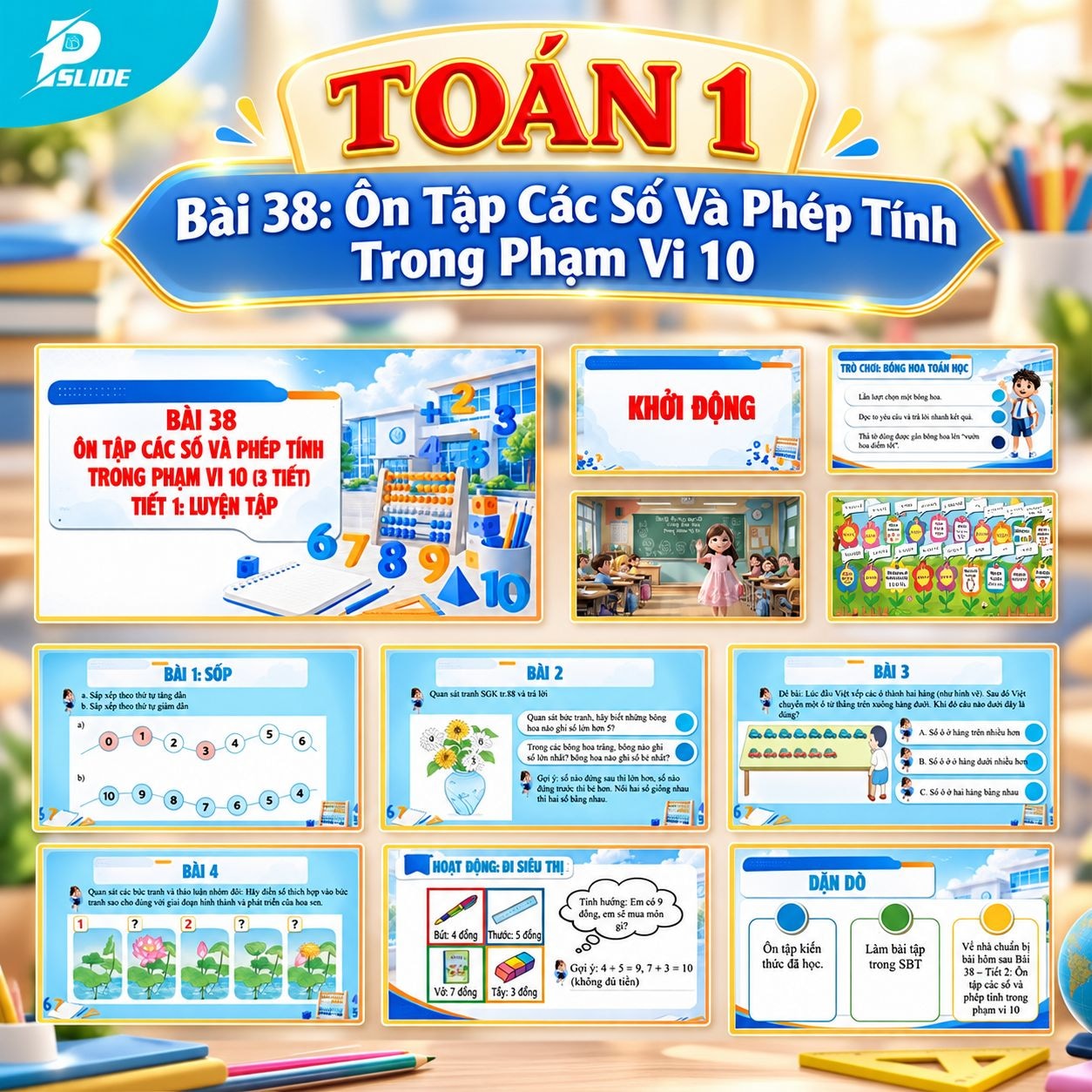 Giáo án Toán lớp 1 - Bài 38: Ôn Tập Các Số Và Phép Tính Trong Phạm Vi 10