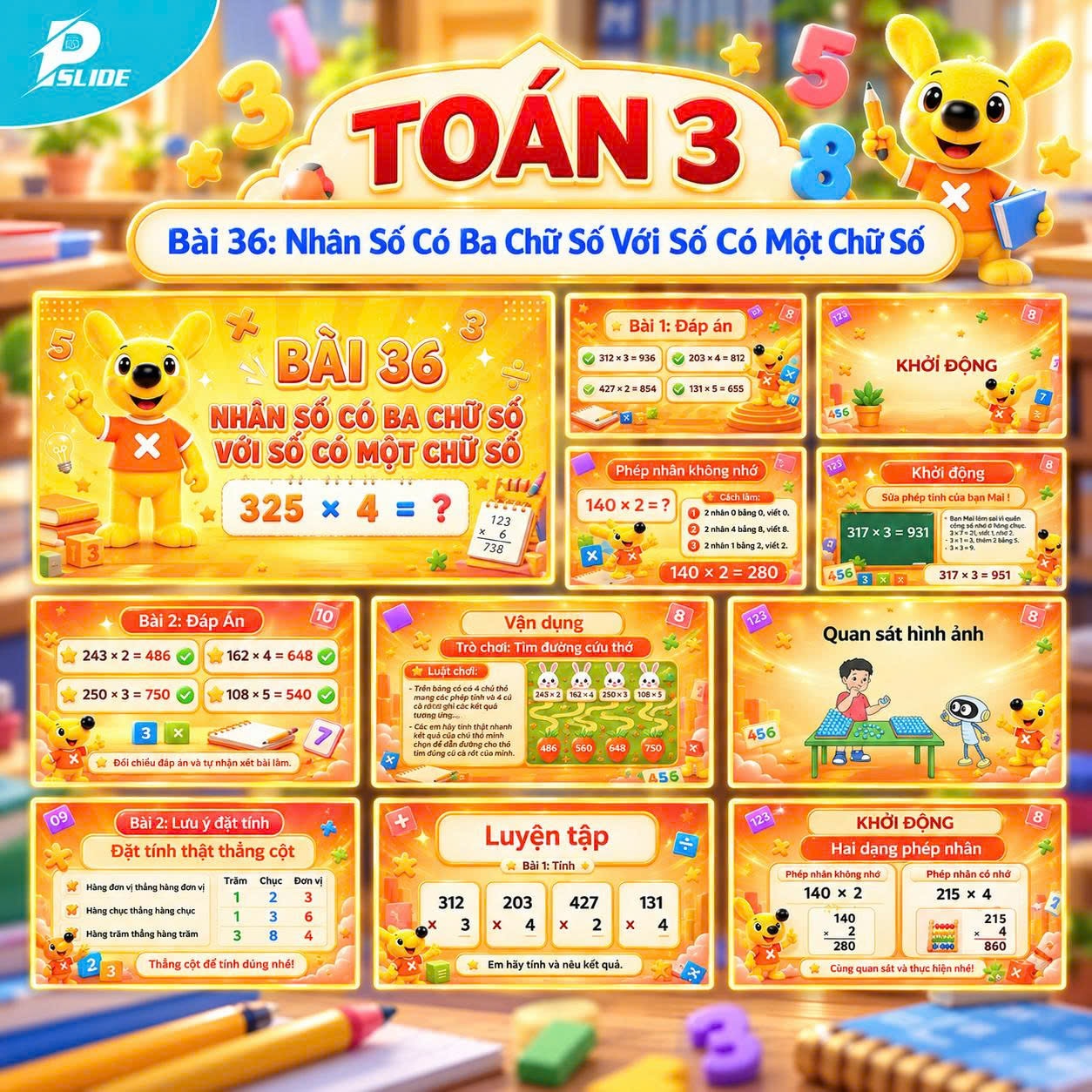 Giáo án Toán lớp 3 - Bài 36: Nhân Số Có Ba Chữ Số Với Số Có Một Chữ Số