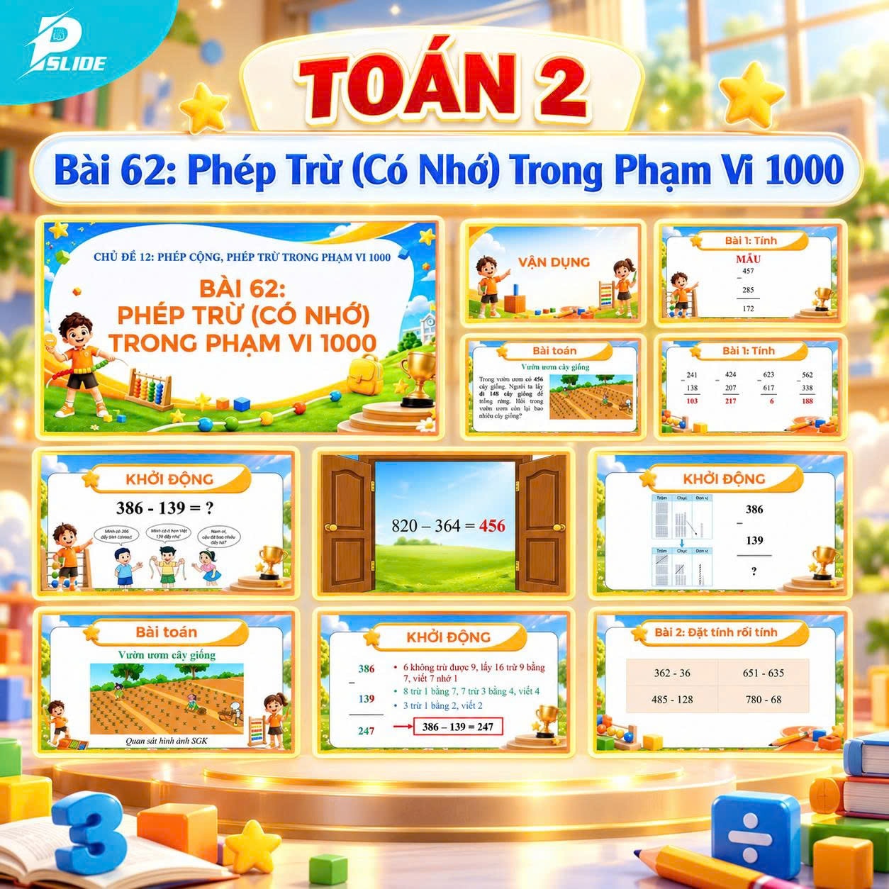 Giáo án Toán lớp 2 - Bài 62: Phép Trừ (Có Nhớ) Trong Phạm Vi 1000